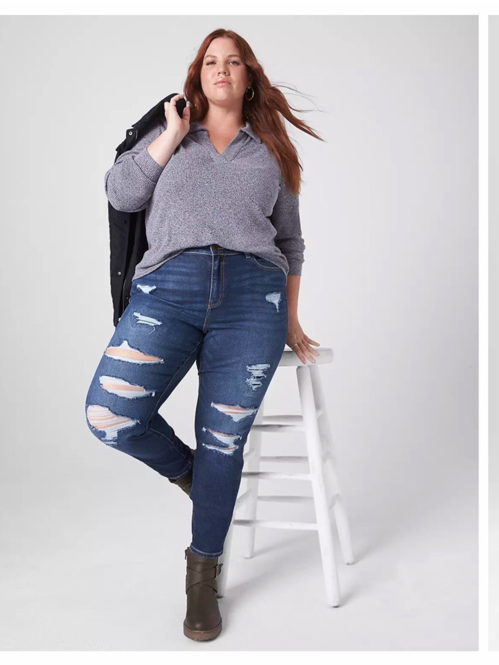 Lane Bryant Curvy Fit Magic Waistband Dark Blue Distressed Skinny Jeans Size 20